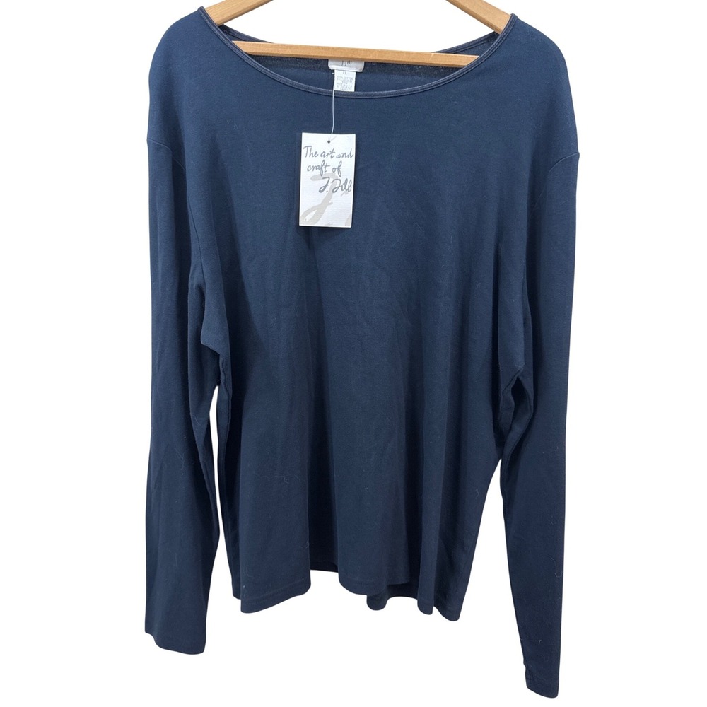 J. Jill Women Black Long Sleeve Cotton Boat Neck Tee Shirt XL NWT 21-1001